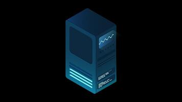 Isometric futuristic server animation. Isometric database or data center. Abstract blockchain. Computer storage. Cloud storage. Transparent background with alpha channel video