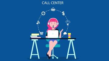 Office Operator With Headset Talking With Clients 2D Cartoon Animation video