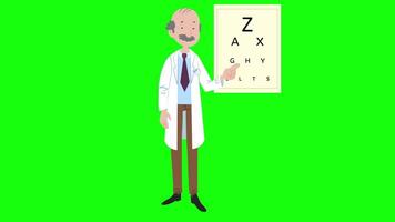 Eye Doctor Shows Letters and Asks On Greenscreen Background 2D Cartoon Animation video