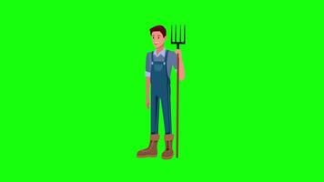 Farmer Standing In Field With Tool In Hand On Greenscreen Background 2D Cartoon Animation video
