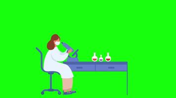 Doctor Working In Laboratory Doing Research With Microscope On Greenscreen Background 2D Cartoon Animation video