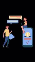 Receiving Payment With Smartphone On Vertical On Alpha Channel 2D Cartoon Animation video