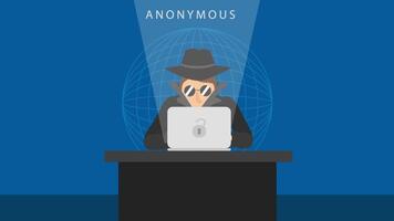 hacker com computador portátil computador roubando senhas e quebra dentro confidencial dados 2d desenho animado animação video