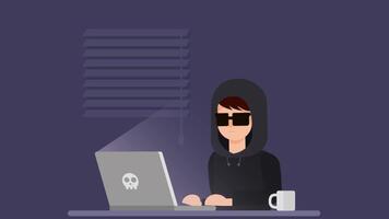 Hacker With Laptop Computer Stealing Passwords And Breaking In Confidential Data 2D Cartoon Animation video