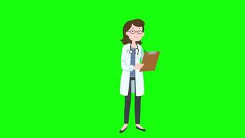 Female Doctor Writes Prescription On Greenscreen Background 2D Cartoon Animation video