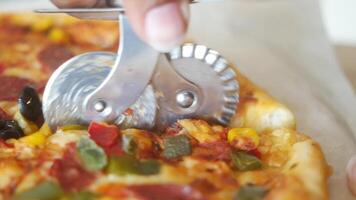 Cutting Fresh Pizza Using a Specialized Pizza Wheel Cutter for Optimum Slicing Results video
