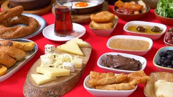 A Beautiful Array of Assorted Delicacies Displayed on a Rustic Table Setting for Enjoyment video