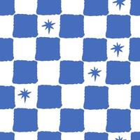 Blue Checkered Stars Seamless Pattern vector