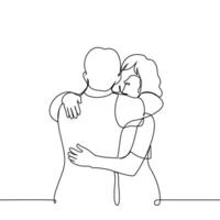 man and woman hugging - one line art . hug day concept, skinship vector