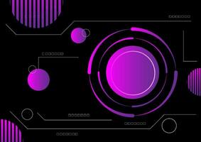 Hi-tech circle shapes purple on a black abstract background. Futuristic communication and connection concept. Cyberspace, digital innovation, computer algorithm. vector