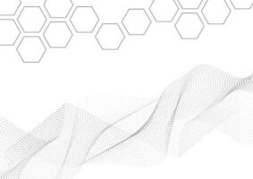 Abstract black waving and curve line technology and hexagonal geometric on white Background. For backdrop, book cover or banner. Science, sound and hi-tech. vector