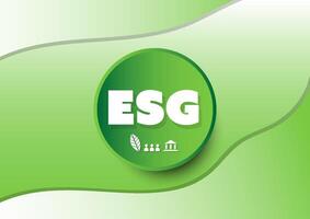 White ESG text on the green button on a wave light green background. Environment, social, governance and sustainability development . vector