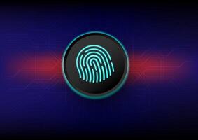 Cybercrime concept. The black button of fingerprint on blue and red light and circuit technology background. Security systems, protect digital data. Internet and personality protection. vector