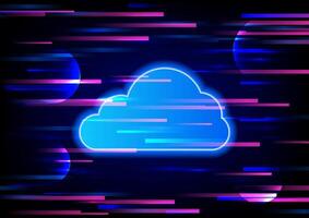 Cloud computing with light digital on a blue background. Futuristic business network and data transfer. Smart device saving data and analysis. vector