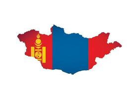 illustration with Mongolia national flag with shape of map simplified. Volume shadow on the map. vector