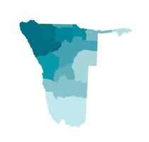 isolated illustration of simplified administrative map of Namibia. Borders of the regions. Colorful blue khaki silhouettes. vector