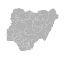 isolated illustration of simplified administrative map of Nigeria. Borders of the provinces, regions. Grey silhouettes. White outline. vector