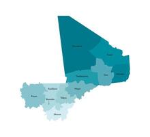 isolated illustration of simplified administrative map of Mali. Borders and names of the regions. Colorful blue khaki silhouettes vector