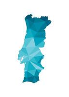 isolated illustration icon with simplified blue silhouette of Portugal map. Polygonal geometric style, triangular shapes. White background. vector