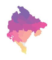 isolated illustration of simplified administrative map of Montenegro. Borders of the regions. Multi colored silhouettes. vector