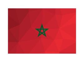 illustration. Official ensign of Morocco. National flag with green outline of star on red background. Creative design in polygonal style with triangular shapes vector