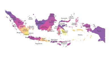 isolated illustration of simplified administrative map of Indonesia. Borders and names of the regions. Multi colored silhouettes. vector