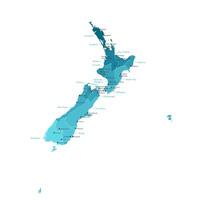 modern isolated illustration. Simplified administrative map of New Zealand. Border of regions. Names of cities and provinces. White background vector
