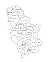 isolated illustration of simplified administrative map of Serbia. Borders and names of the districts. Black line silhouettes. vector