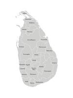 isolated illustration of simplified administrative map of Sri Lanka. Borders and names of the provinces, regions. Grey silhouettes. White outline vector