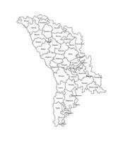 isolated illustration of simplified administrative map of Moldova. Borders and names of the districts. Black line silhouettes. vector