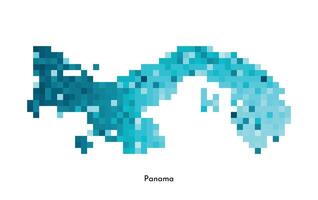 isolated geometric illustration with simple icy blue shape of Panama map. Pixel art style for NFT template. Dotted logo with gradient texture for design on white background vector