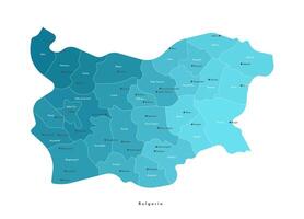 isolated illustration. Simplified administrative map of Bulgaria in blue colors. Border of provinces. White background. Names of cities vector