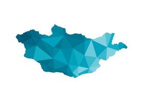 isolated illustration icon with simplified blue silhouette of Mongolia map. Polygonal geometric style, triangular shapes. White background. vector
