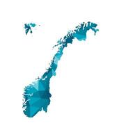 isolated illustration icon with simplified blue silhouette of Norway map. Polygonal geometric style, triangular shapes. White background. vector