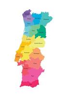 isolated illustration of simplified administrative map of Portugal. Borders of the regions. Multi colored silhouettes. vector
