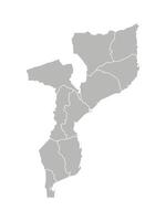 isolated illustration of simplified administrative map of Mozambique. Borders of the provinces, regions. Grey silhouettes. White outline vector