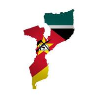 isolated illustration with Mozambique national flag with shape of map. Volume shadow on the map. White background vector
