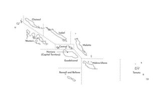 isolated illustration of simplified administrative map of Solomon Islands. Borders and names of the provinces, regions. Black line silhouettes. vector