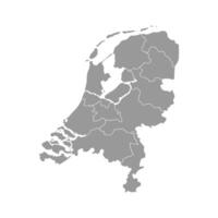 isolated simplified illustration icon with grey silhouette of Netherlands provinces. Selected administrative divisions. White outline and background vector
