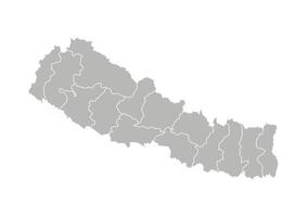 isolated illustration of simplified administrative map of Nepal. Borders of the zones, regions. Grey silhouettes. White outline. vector