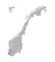 isolated simplified illustration with grey silhouette of Norway, violet contour of Rogaland region and white outlines of norwegian borders. White background vector