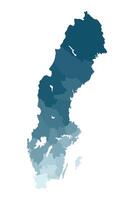 isolated illustration of simplified administrative map of Sweden. Borders of the counties. Colorful blue khaki silhouettes. vector