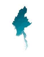 isolated illustration icon with simplified blue silhouette of Myanmar map. Polygonal geometric style. White background. vector