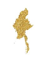 isolated illustration with simplified Myanmar map. Decorated by shiny gold glitter texture. New Year and Christmas holidays decoration for greeting card. vector