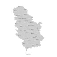 isolated illustration. Simplified administrative map of Serbia including Kosovo in grey color. White background. Names of biggest cities and regions, districts vector