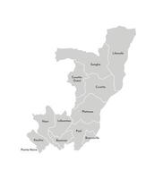 isolated illustration of simplified administrative map of Republic of the Congo. Borders and names of the departments, regions. Grey silhouettes. White outline vector