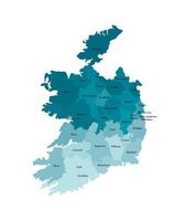 isolated illustration of simplified administrative map of Republic of Ireland. Borders and names of the regions. Colorful blue khaki silhouettes vector