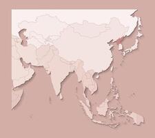 illustration with asian areas with borders of states and marked country North Korea. Political map in brown colors with regions. Beige background vector