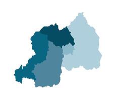 isolated illustration of simplified administrative map of Rwanda. Borders of the regions. Colorful blue silhouettes vector