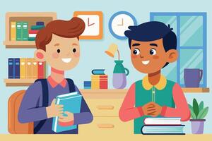 two boys are talking in the classroom vector